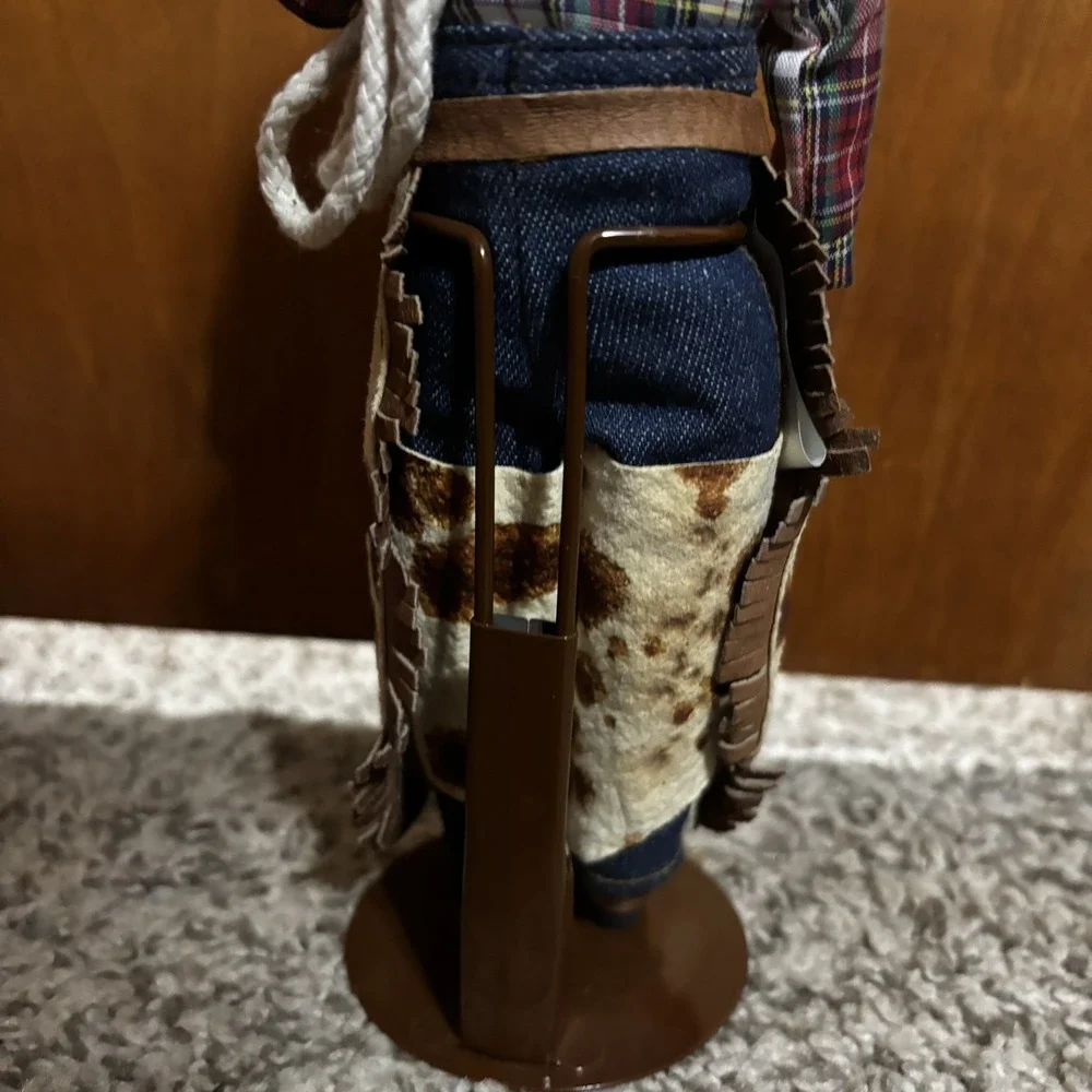 Cowboy Doll Blonde Straight Hair Blue Eyes Light Complexion Hat Plaid Shirt